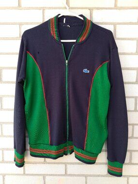 Vintage 80s IZOD Lacoste Sweatshirt Jacket Blue Alligator S/M 40" Chest